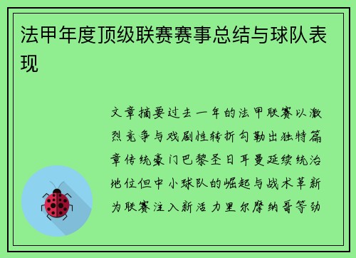 法甲年度顶级联赛赛事总结与球队表现